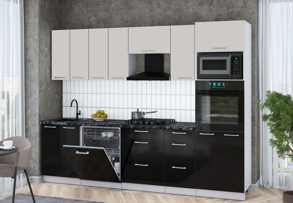 Изображение товара Кухонный гарнитур Интерлиния Мила Gloss 2.8-ПМ1 (черный глянец/кашемир/кастилло темный)
