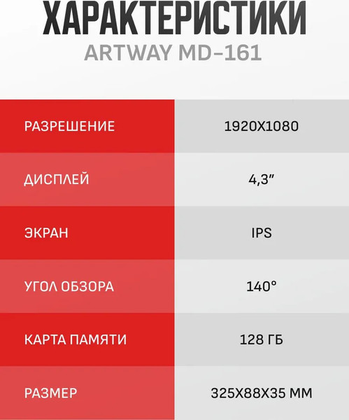 Изображение товара Автомобильный видеорегистратор Artway MD-161