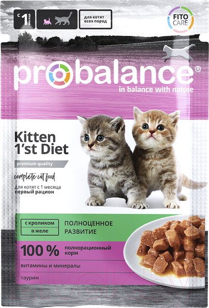 Влажный корм для кошек ProBalance Kitten 1'st Diet c кроликом в желе (85г)