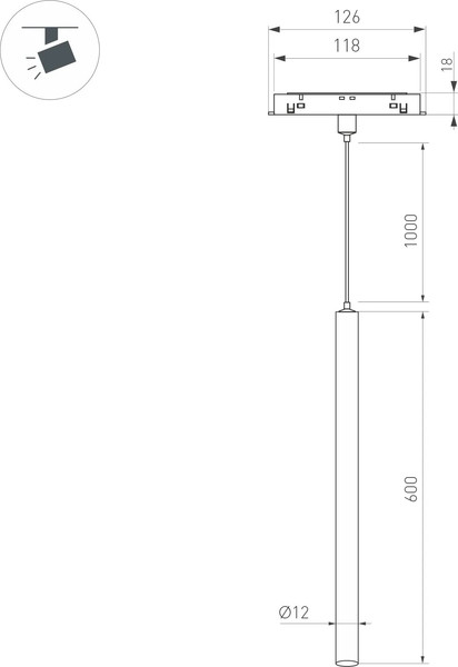 Изображение товара Трековый светильник Arlight MAG-ORIENT-SPOT-HANG-L600-R12-2W Warm3000 BK 20deg / 044502