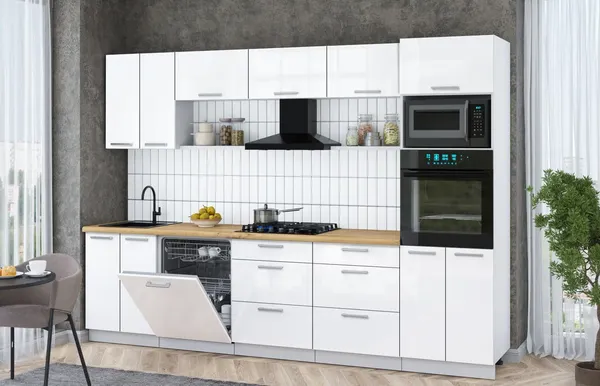 Изображение товара Кухонный гарнитур Interline Мила Gloss 3.0-ПМ1 (белый глянец/белый глянец/дуб бунратти)