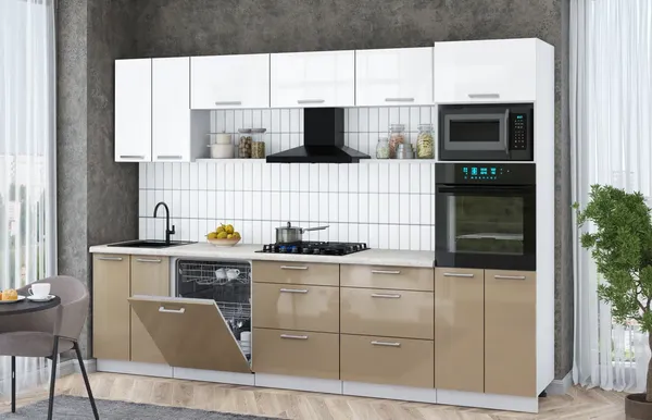 Изображение товара Кухонный гарнитур Interline Мила Gloss 3.0-ПМ1 (капучино глянец/белый глянец/опал светлый)