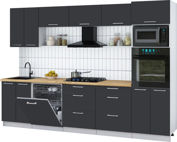 Изображение товара Кухонный гарнитур Интерлиния Мила Gloss 3.0-ПМ1 (пепел/пепел/дуб бунратти)