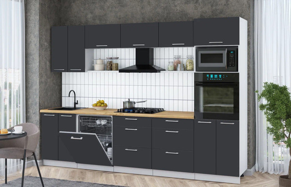 Изображение товара Кухонный гарнитур Интерлиния Мила Gloss 3.0-ПМ1 (пепел/пепел/дуб бунратти)