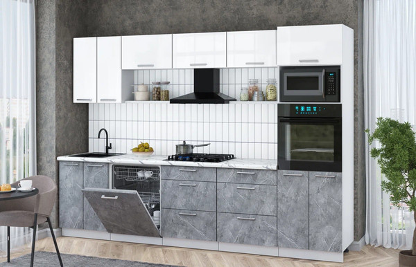 Изображение товара Кухонный гарнитур Интерлиния Мила Gloss 3.0-ПМ1 (керамика/белый глянец/белый гранит)