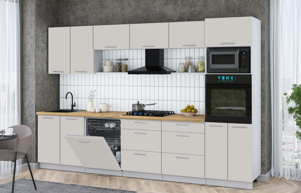 Изображение товара Кухонный гарнитур Интерлиния Мила Gloss 3.2-ПМ1 (кашемир/кашемир/дуб бунратти)