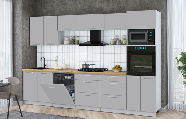 Изображение товара Кухонный гарнитур Интерлиния Мила Gloss 3.2-ПМ1 (грей/грей/дуб бунратти)