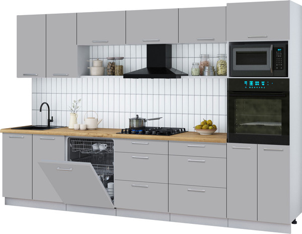 Изображение товара Кухонный гарнитур Интерлиния Мила Gloss 3.2-ПМ1 (грей/грей/дуб бунратти)