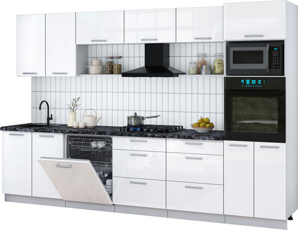Изображение товара Кухонный гарнитур Interline Мила Gloss 3.2-ПМ1 (белый глянец/белый глянец/кастилло темный)