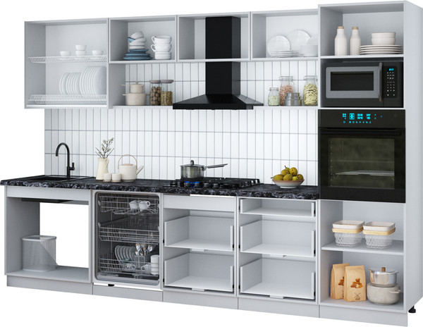 Изображение товара Кухонный гарнитур Интерлиния Мила Gloss 3.2-ПМ1 (черный глянец/дуб вотан/кастилло темный)