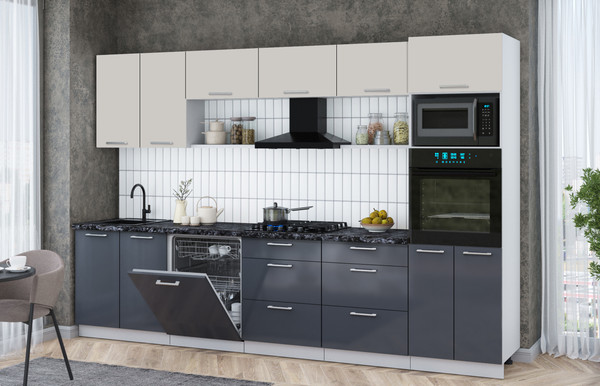 Изображение товара Кухонный гарнитур Интерлиния Мила Gloss 3.2-ПМ1 (асфальт глянец/кашемир/кастилло темный)