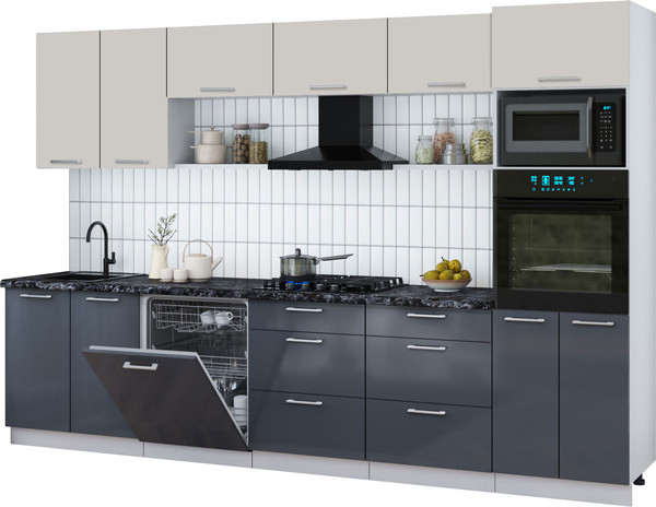 Изображение товара Кухонный гарнитур Интерлиния Мила Gloss 3.2-ПМ1 (асфальт глянец/кашемир/кастилло темный)