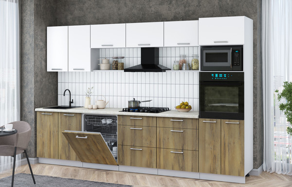 Изображение товара Кухонный гарнитур Интерлиния Мила Gloss 3.2-ПМ1 (дуб вотан/белый/опал светлый)