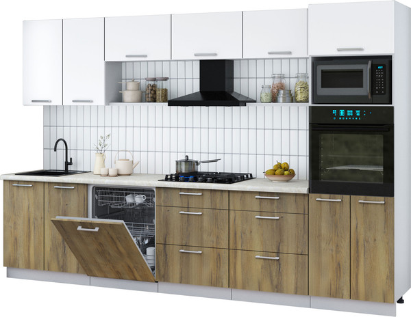 Изображение товара Кухонный гарнитур Интерлиния Мила Gloss 3.2-ПМ1 (дуб вотан/белый/опал светлый)