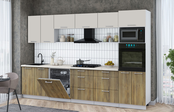 Изображение товара Кухонный гарнитур Интерлиния Мила Gloss 3.2-ПМ1 (дуб вотан/кашемир/бискайская сосна)