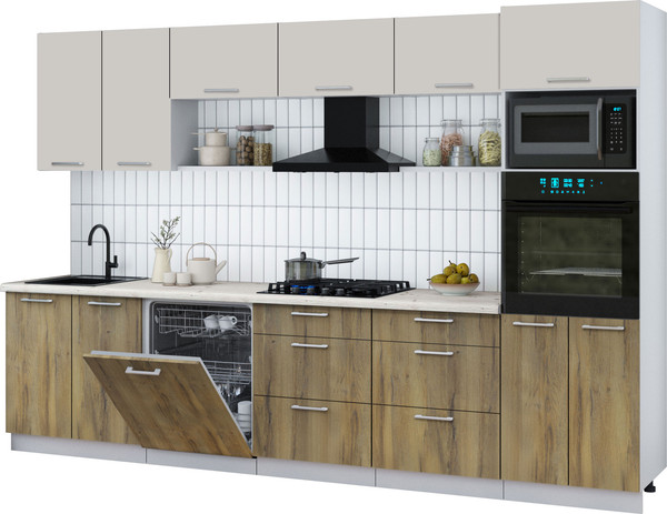 Изображение товара Кухонный гарнитур Интерлиния Мила Gloss 3.2-ПМ1 (дуб вотан/кашемир/бискайская сосна)