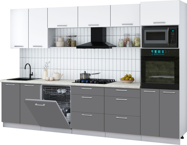 Изображение товара Кухонный гарнитур Интерлиния Мила Gloss 3.2-ПМ1 (серый/белый/опал светлый)