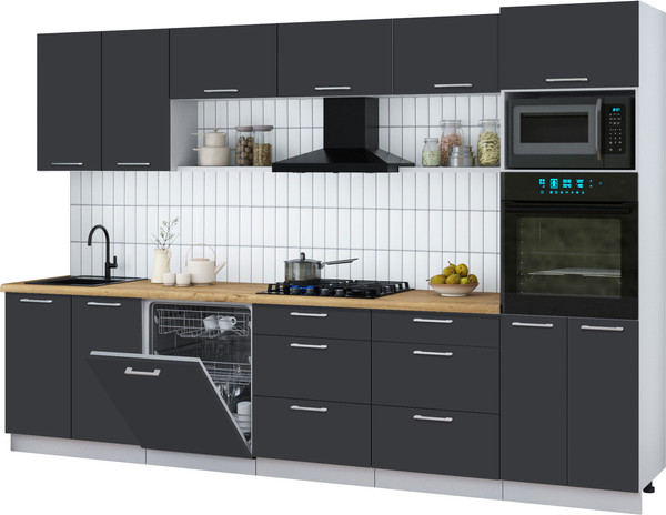 Изображение товара Кухонный гарнитур Интерлиния Мила Gloss 3.2-ПМ1 (пепел/пепел/дуб бунратти)