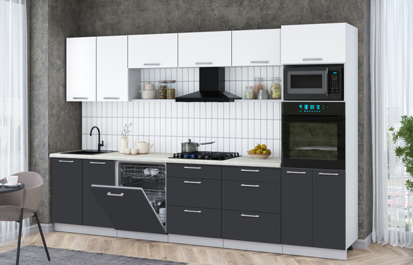 Изображение товара Кухонный гарнитур Интерлиния Мила Gloss 3.2-ПМ1 (пепел/белый/опал светлый)