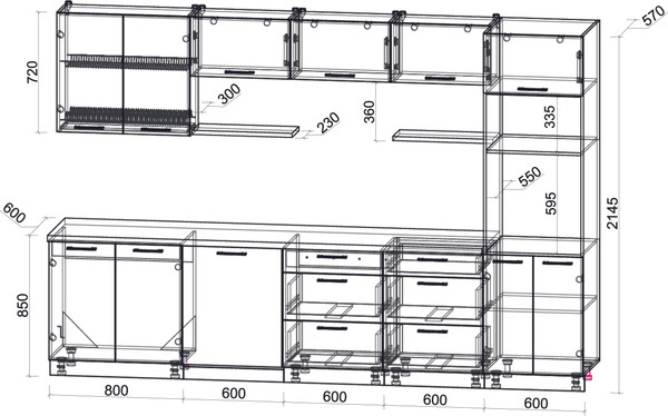 Изображение товара Кухонный гарнитур Интерлиния Мила Gloss 3.2-ПМ1 (красный глянец/красный глянец/кастилло темный)