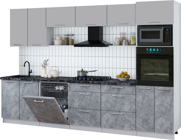 Изображение товара Кухонный гарнитур Интерлиния Мила Gloss 3.2-ПМ1 (керамика/грей/кастилло темный)