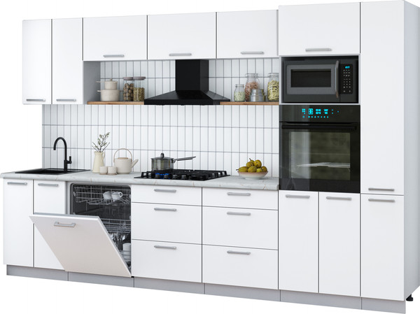 Изображение товара Кухонный гарнитур Интерлиния Мила Gloss 3.3-ПМ1 (белый/белый/серый каспий)