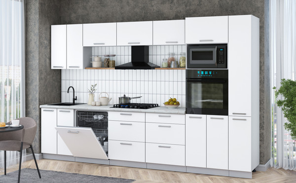 Изображение товара Кухонный гарнитур Интерлиния Мила Gloss 3.3-ПМ1 (белый/белый/серый каспий)