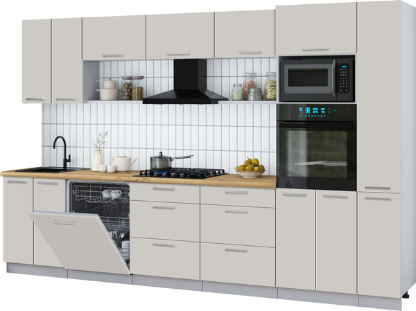 Изображение товара Кухонный гарнитур Интерлиния Мила Gloss 3.3-ПМ1 (кашемир/кашемир/дуб бунратти)