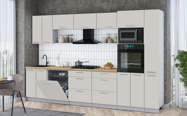 Изображение товара Кухонный гарнитур Интерлиния Мила Gloss 3.3-ПМ1 (кашемир/кашемир/дуб бунратти)