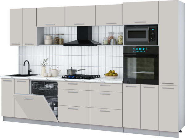 Изображение товара Кухонный гарнитур Интерлиния Мила Gloss 3.3-ПМ1 (кашемир/кашемир/белый гранит)