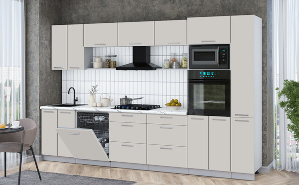 Изображение товара Кухонный гарнитур Интерлиния Мила Gloss 3.3-ПМ1 (кашемир/кашемир/белый гранит)