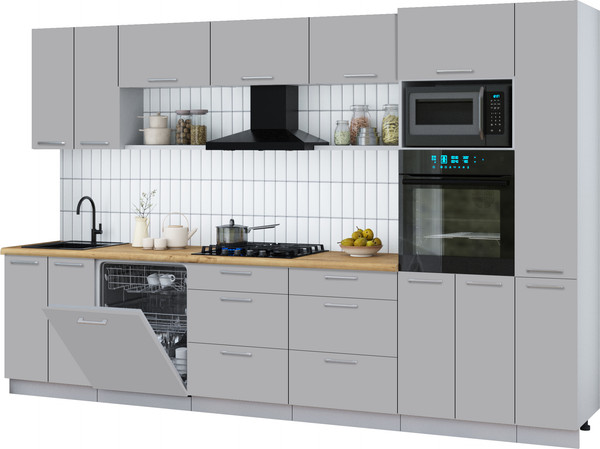 Изображение товара Кухонный гарнитур Интерлиния Мила Gloss 3.3-ПМ1 (грей/грей/дуб бунратти)