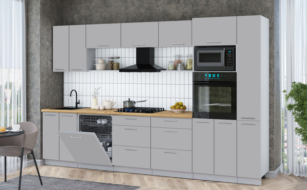 Изображение товара Кухонный гарнитур Интерлиния Мила Gloss 3.3-ПМ1 (грей/грей/дуб бунратти)