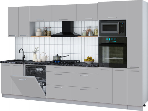 Изображение товара Кухонный гарнитур Интерлиния Мила Gloss 3.3-ПМ1 (грей/грей/кастилло темный)