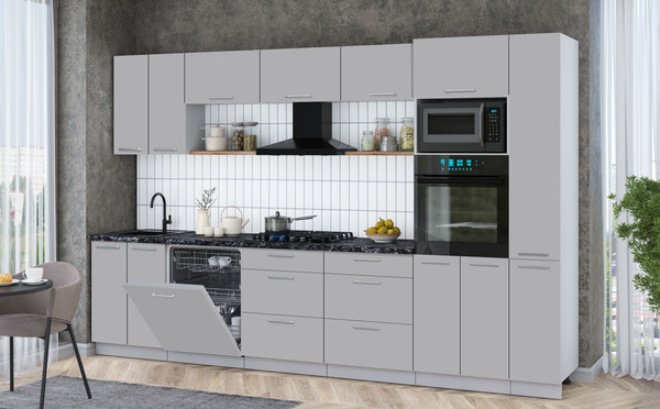 Изображение товара Кухонный гарнитур Интерлиния Мила Gloss 3.3-ПМ1 (грей/грей/кастилло темный)