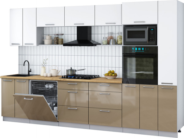 Изображение товара Кухонный гарнитур Интерлиния Мила Gloss 3.3-ПМ1 (капучино глянец/белый/дуб бунратти)