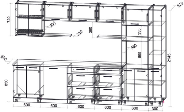 Изображение товара Кухонный гарнитур Интерлиния Мила Gloss 3.3-ПМ1 (черный глянец/белый/белый гранит)
