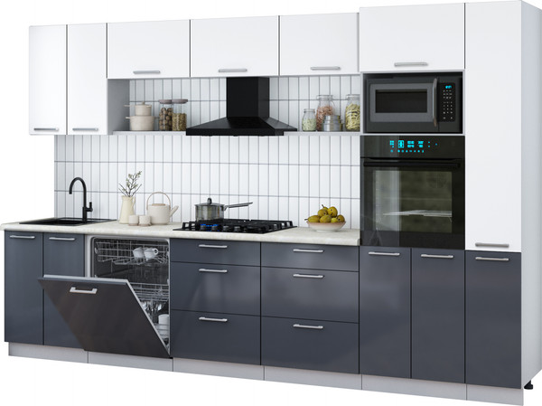 Изображение товара Кухонный гарнитур Интерлиния Мила Gloss 3.3-ПМ1 (асфальт глянец/белый/опал светлый)