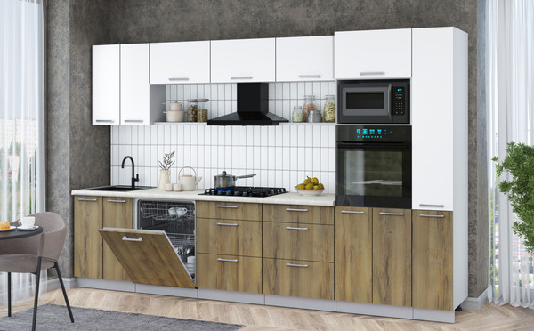 Изображение товара Кухонный гарнитур Интерлиния Мила Gloss 3.3-ПМ1 (дуб вотан/белый/опал светлый)