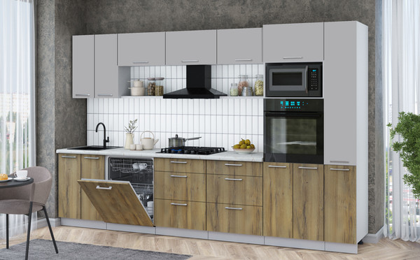 Изображение товара Кухонный гарнитур Интерлиния Мила Gloss 3.3-ПМ1 (дуб вотан/грей/серый каспий)