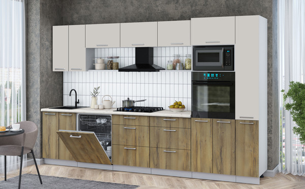 Изображение товара Кухонный гарнитур Интерлиния Мила Gloss 3.3-ПМ1 (дуб вотан/кашемир/бискайская сосна)