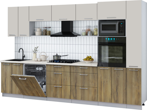 Изображение товара Кухонный гарнитур Интерлиния Мила Gloss 3.3-ПМ1 (дуб вотан/кашемир/бискайская сосна)