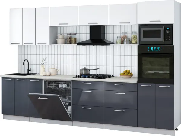 Изображение товара Кухонный гарнитур Interline Мила Gloss 3.3-ПМ1-2 (асфальт глянец/белый/опал светлый)