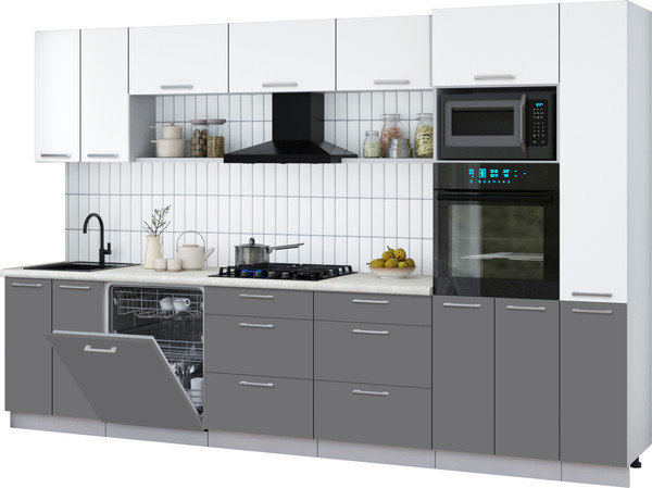Изображение товара Кухонный гарнитур Интерлиния Мила Gloss 3.3-ПМ1 (серый/белый/опал светлый)