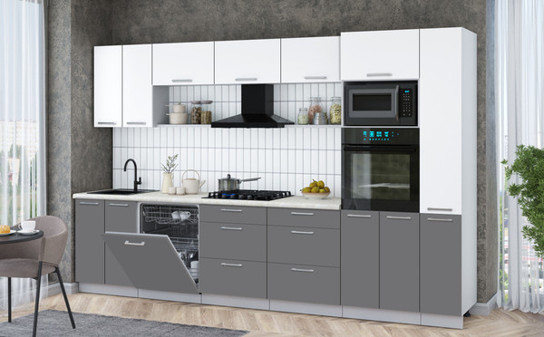 Изображение товара Кухонный гарнитур Интерлиния Мила Gloss 3.3-ПМ1 (серый/белый/опал светлый)