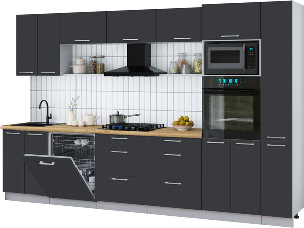 Изображение товара Кухонный гарнитур Интерлиния Мила Gloss 3.3-ПМ1 (пепел/пепел/дуб бунратти)