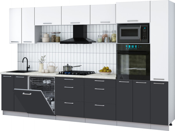 Изображение товара Кухонный гарнитур Интерлиния Мила Gloss 3.3-ПМ1 (пепел/белый/опал светлый)