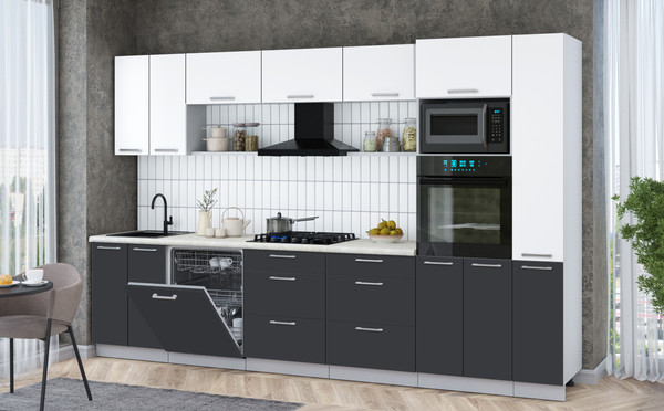 Изображение товара Кухонный гарнитур Интерлиния Мила Gloss 3.3-ПМ1 (пепел/белый/опал светлый)