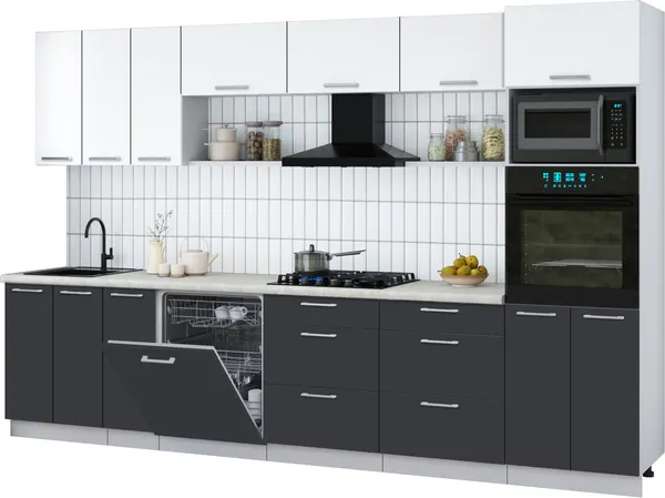 Изображение товара Кухонный гарнитур Interline Мила Gloss 3.3-ПМ1-2 (пепел/белый/опал светлый)