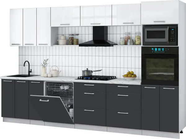 Изображение товара Кухонный гарнитур Interline Мила Gloss 3.3-ПМ1-2 (пепел/белый глянец/серый каспий)